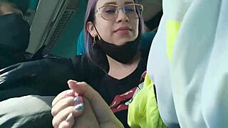 blowjob and fucking with creampie on public bus