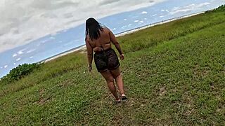 nicoly seduces firefighter on beach, then rides his dick in the woods