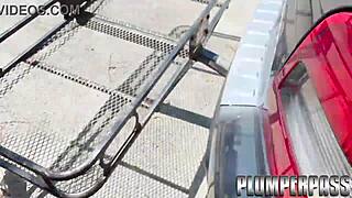 huge tit latina milf sucks stranger dick in car outside laundry