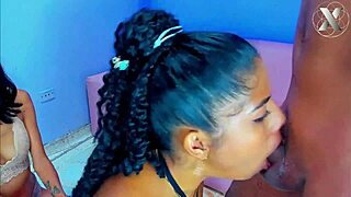 latina coeds take turns in college group