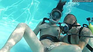 Intense blowjob by the poolside