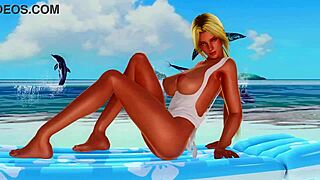 Tanned girl strips down to panties and goes nude