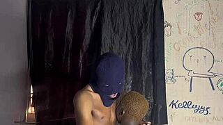 The ebony man with a huge curved dick engages in intimate activities.