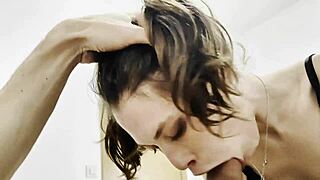 Hotwife eagerly sucks her cousin’s hard cock at home