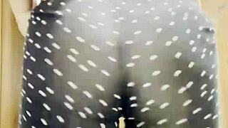 sexy blonde shows off big natural tits and ass in leggings