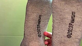 White girl shows feet in socks for cash
