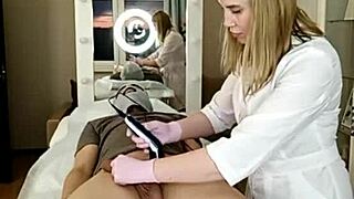 Russian beauty demonstrates shaving technique before intimacy