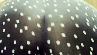 sexy blonde shows off big natural tits and ass in leggings