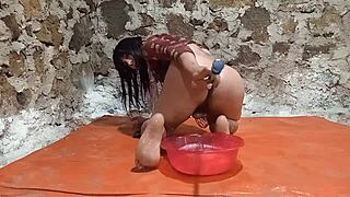 Ts pees in ass during fruit play with big ass gaping