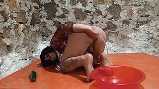 Ts pees in ass during fruit play with big ass gaping