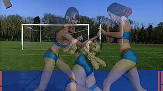 In this lesbian superhero episode 3, she dives into her partner's shaved pussy with passion.