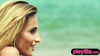 Petite Ukrainian milf strips at the beach showing her nude body