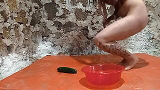 Ts pees in ass during fruit play with big ass gaping