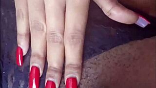 Ebony Beauty Couldn't Stop Fingering Her Fat Pierced Pussy!