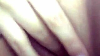 Petite teen slut exposes shaved pussy in close-up masturbation