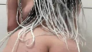 Brazilian amateur with big natural tits dances and gives jerk off instructions in the shower