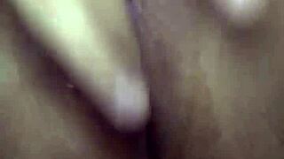 Petite teen slut exposes shaved pussy in close-up masturbation