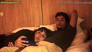 chubby argentinian stepsister chokes on cock after watching a movie, with deepthroat face fucking and facial in interracial action