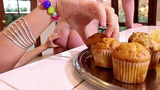 Laela pryce and hayden marie tease each other with licking and fucking in the kitchen