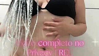 Brazilian amateur with big natural tits dances and gives jerk off instructions in the shower