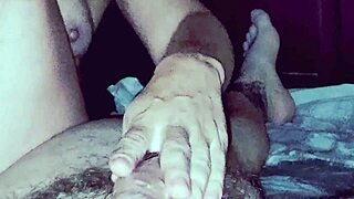 naked milf jerks off cock as slut wife in handjob hidden cam footage