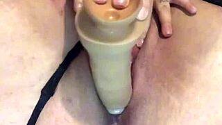 Solo glamour masturbation with anal plug and giant dildo. 😏