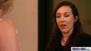 Petite MILF Footfucks Blonde Neighbor's Pussy