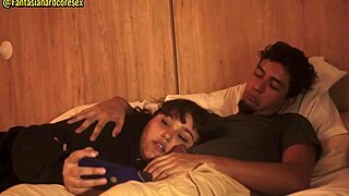 chubby argentinian stepsister chokes on cock after watching a movie, with deepthroat face fucking and facial in interracial action