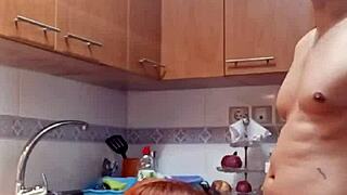 having breakfast with mother-in-law in the kitchen