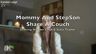 Mommy and stepson share a couch