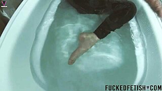 Skinny Sattira looks sexy in spandex during an underwater bathtub session