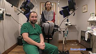 Dr. Tampa examines Kalani Luana in a humiliating hospital fetish scene with latex gloves