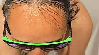 Hot Wife in Bath Gives Blowjob and Handjob