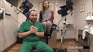 Dr. Tampa examines Kalani Luana in a humiliating hospital fetish scene with latex gloves