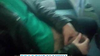 risky blowjob on the bus almost caught