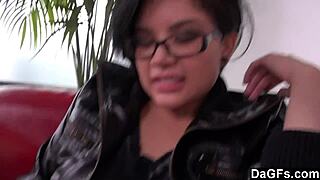 Does This Cute Brunette With Glasses Pass Her Quickie Audition? She Masturbates On The Sofa.