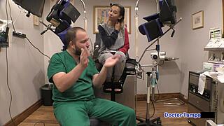 Dr. Tampa examines Kalani Luana in a humiliating hospital fetish scene with latex gloves