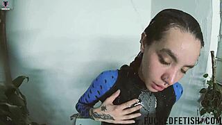 Skinny Sattira looks sexy in spandex during an underwater bathtub session