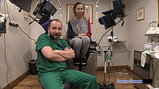 Dr. Tampa examines Kalani Luana in a humiliating hospital fetish scene with latex gloves