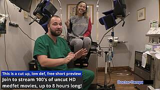 Dr. Tampa examines Kalani Luana in a humiliating hospital fetish scene with latex gloves