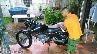 Boyfriend buys new motorcycle, leads to intimate moment on it