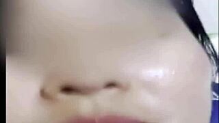 cute asian housewife feels romantic pleasure with husband in video call for happy new year 2025