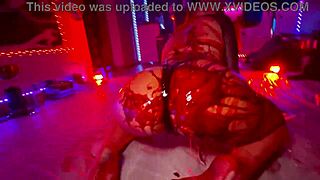 beautiful redhead in vampire costume feeding frenzy