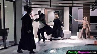 step-fathers lead stepdaughters in familyorgasm foursome