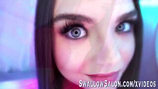 Megan marx services her client with blowjob and deepthroat at the swallow salon.