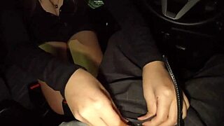 Teen babe gives rough car blowjob and swallows cum in POV