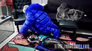 femdom mummification with gloves shoes heels catsuit leather masked