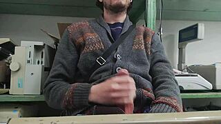 home alone, but really working on my big cock while my boss is in the other room