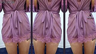 While modeling lingerie Scarlett Mae starts sucking a dick