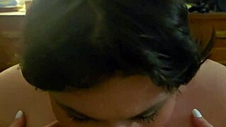 amateur couple shows off her pierced big natural tits during deepthroat pov blowjob until cumshot in mouth